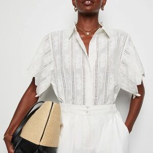 NEW MIRTH Harbour Eyelet Short Sleeve Blouse in White L